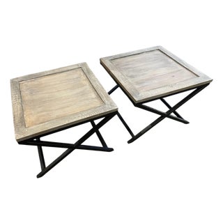Vintage Wood & Iron Side Tables For Sale