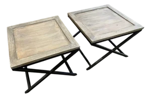 Vintage Wood & Iron Side Tables