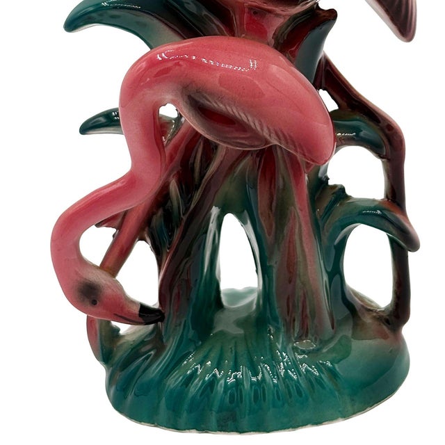 Mid-Century Modern Mid 20th Century Calfiornia Mother & Child Pink Flamingo Ceramic Tabletop Statue For Sale - Image 3 of 5
