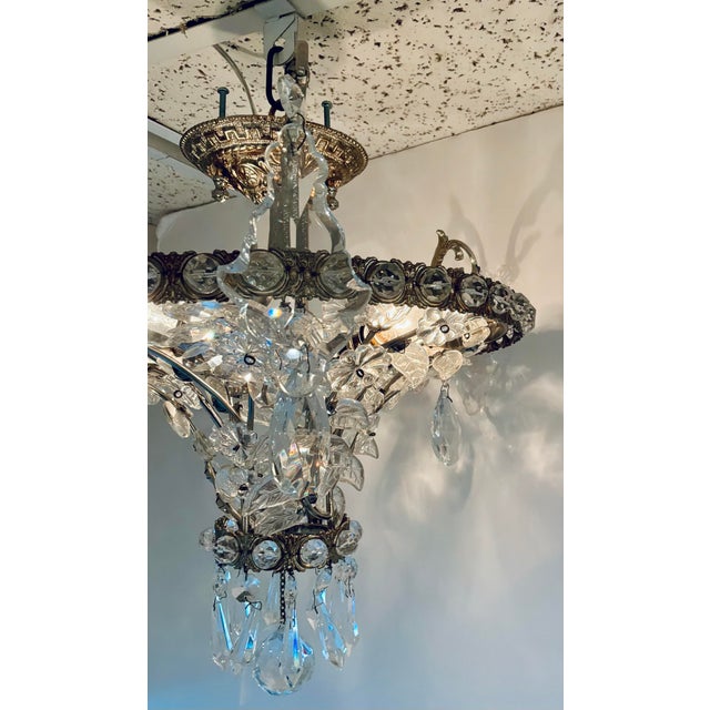 1990s Myran Allan Luxury Lighting Neoclassical Antique Silver Petite Bohemian Crystal Semi-Flush Mount For Sale - Image 5 of 6