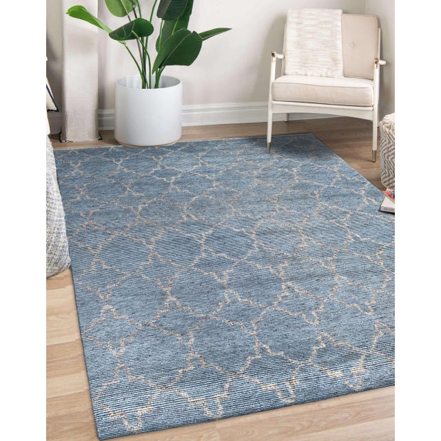 Indian 6x9 Versatile Agra Blue Allover Trellis Geometric Modern Hand Knotted Wool Rug For Sale - Image 3 of 6