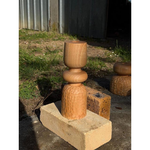 Brown Beech Candlestick by Romain Des Bois For Sale - Image 8 of 17