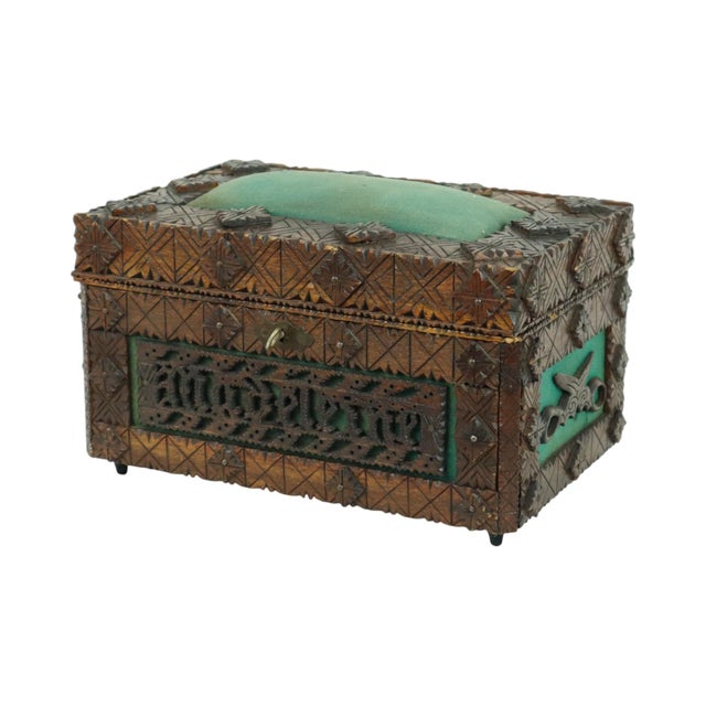 Vintage Wooden Sewing Box, 1928 For Sale - Image 12 of 12