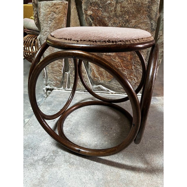 Brown Vintage MCM Thonet-Style Bentwood Stool Ottoman For Sale - Image 8 of 12