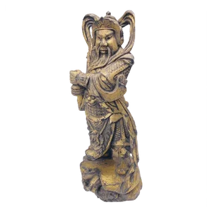 Chinese Wooden Samourai Sculpture in Gold Color