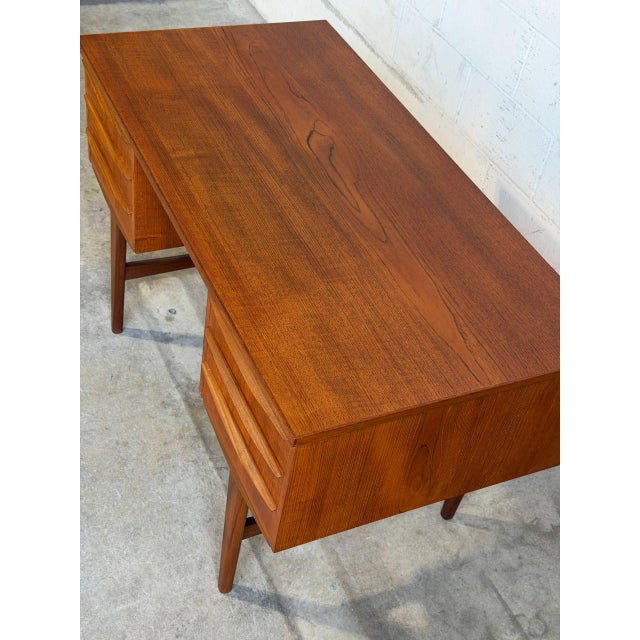 Vintage Danish Teak Executive Desk Mid Century Modern Scandinavian 6 Drawer For Sale - Image 9 of 10