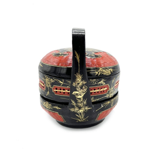 WOW...This hand carved wood, hand lacquered, and hand woven wicker traditional wedding basket / storage box is a show...