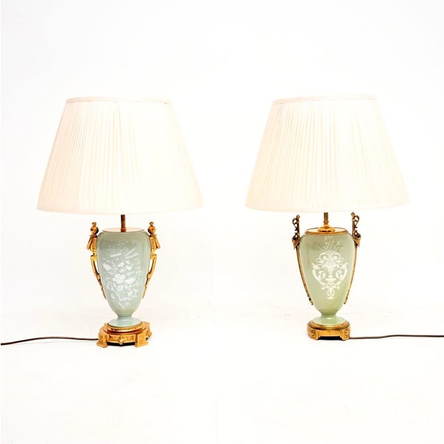 Antique French Ceramic Gilt Metal Table Lamps, 1900, Set of 2 For Sale - Image 3 of 13
