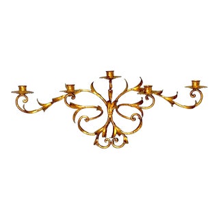Italian Gilt Toleware 5 Candle Golden Wall Sconce or Candelabra For Sale