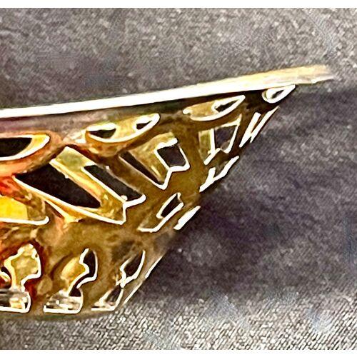 Metal Antique Silverplated & Brass Reticulated Dish For Sale - Image 7 of 8