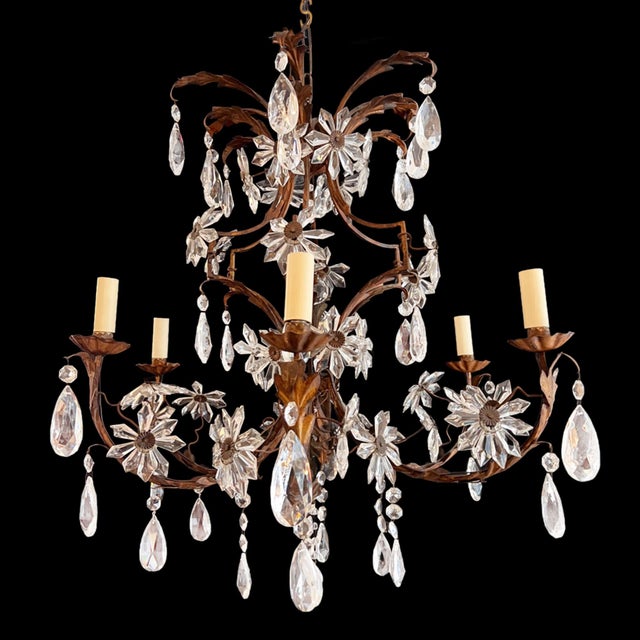 Large French Six-Arm Chandelier with Flowers, 1920s For Sale - Image 9 of 9