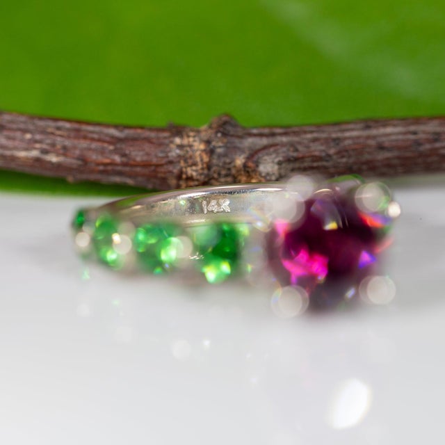 2.5Ct Purple Garnet Ring With Tsavorite Garnet Accents in Solid 14k Gold, 8mm, Size 6.75 For Sale - Image 9 of 9