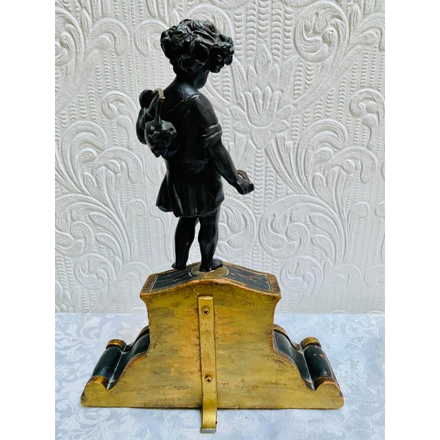 Wood Late 19th Century Antique Boy Harvester Bronze on Hand Painted Stand For Sale - Image 7 of 13
