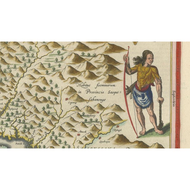 Gold Antique Virginia Map from Blaeu, 1642 For Sale - Image 8 of 11