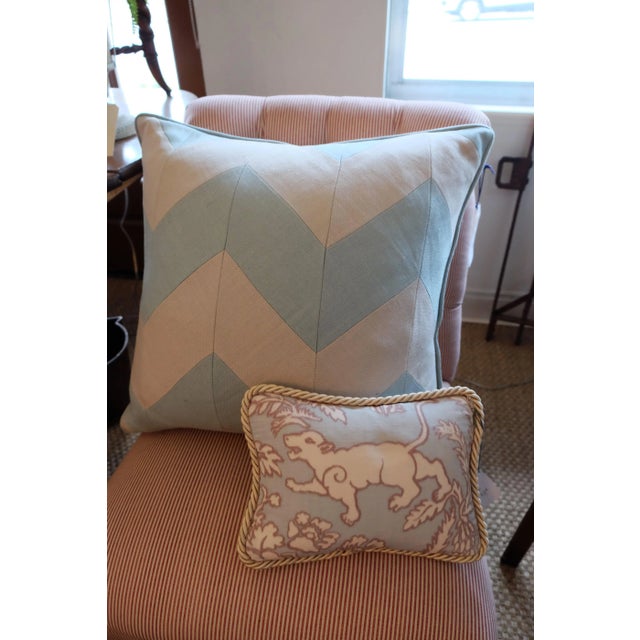Transitional Blue & Ivory Chevron Pillow For Sale - Image 3 of 5