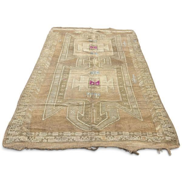 Vintage Turkish Kars Rug | Warm Beige & Brown With Large Medallions | 7x10 For Sale - Image 4 of 4