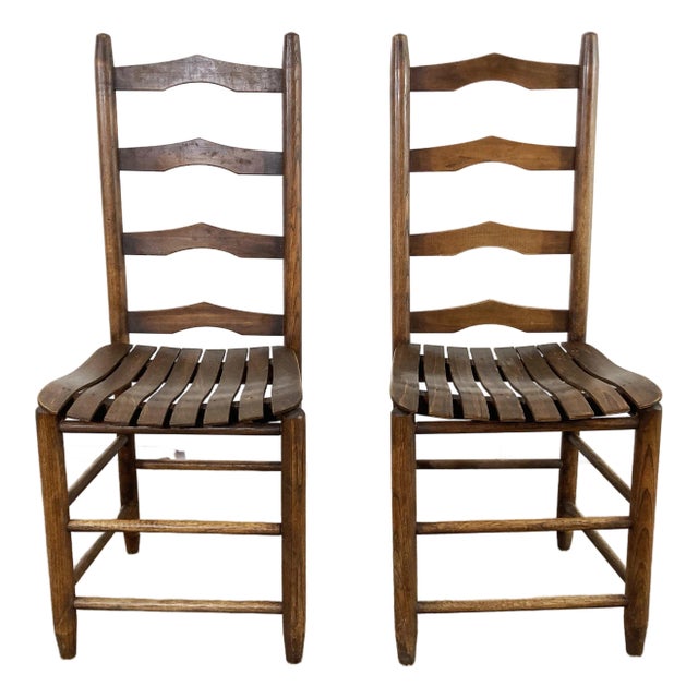 Vintage Ladderback Chairs With Slatted Seats, a Pair For Sale