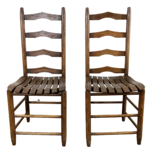 Vintage Slatted Seat Ladderback Chairs, a Pair