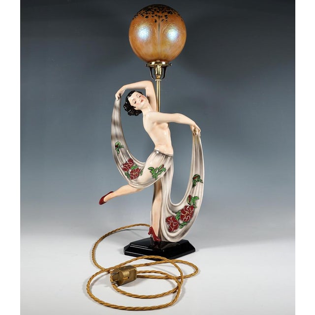 Art Deco Nude Dancer Posing with Lamp from Goldscheider, Vienna, Austria, 1942 For Sale - Image 13 of 14