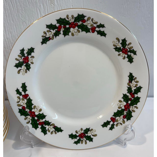 Gorgeous set of 18 gold trim dessert plates English bone china from Tudor Rose in the “Festive Garlands” Pattern. Great...