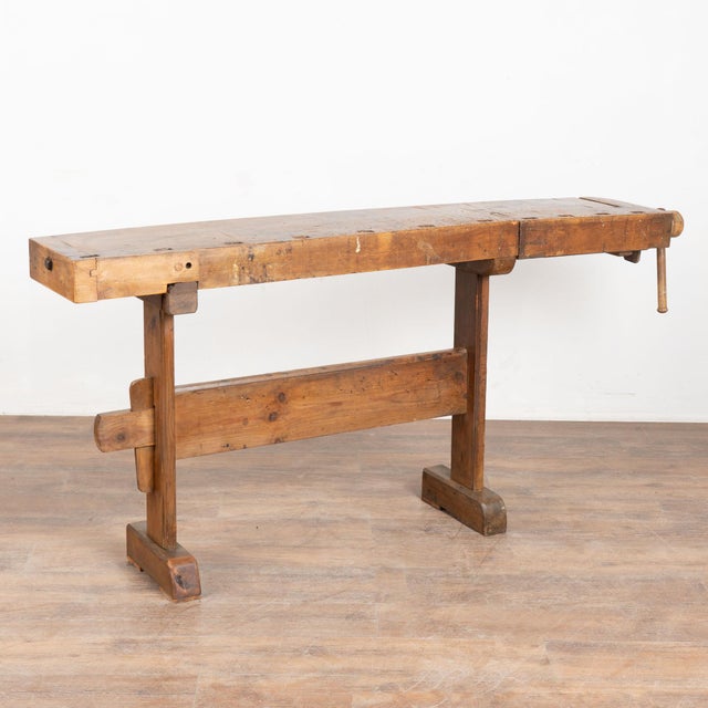 Rustic Carpenters Workbench Narrow Console Table Circa 1900's For Sale - Image 14 of 14