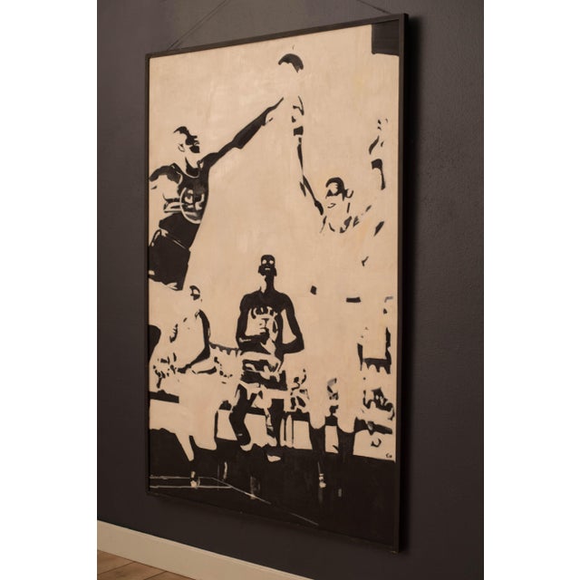 Abstract Vintage Large Abstract Basketball Black and White Canvas Wall Art Painting For Sale - Image 3 of 14