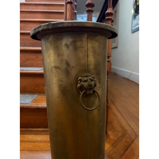 Late 20th Century Antique Brass Lion Head Umbrella Stand For Sale - Image 5 of 8