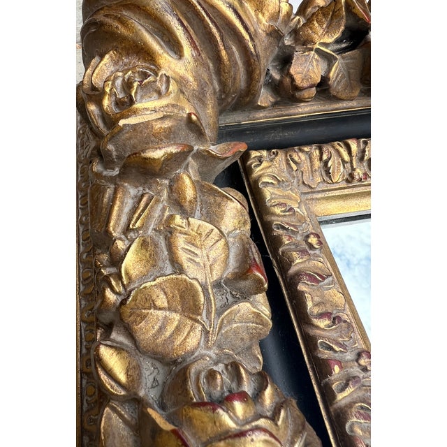 Ornate Gold and Black Deeply Carved Vintage Mirror For Sale - Image 13 of 17