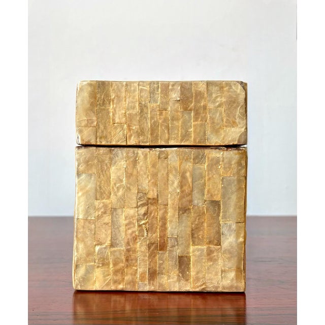 Coastal Vintage Boho Tessellated Capiz Shell Trinket Box For Sale - Image 3 of 8