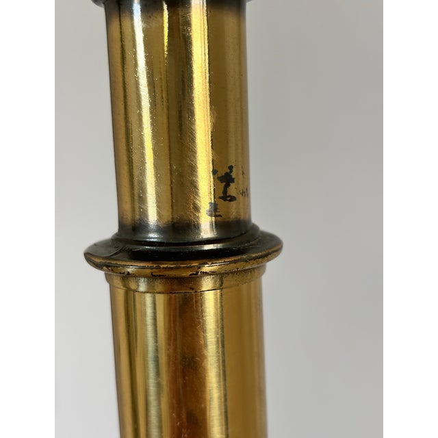 Brass 1970s Hollywood Regency/Art Deco Brass With Pink Glass Floor Lamp/Torche For Sale - Image 8 of 12