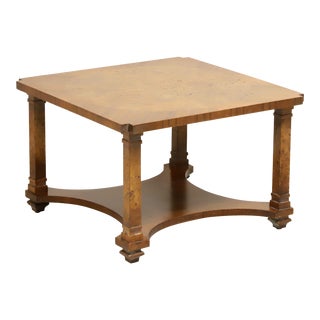 Tomlinson 1960's Walnut Neoclassical Square Cocktail Table With Undertier Shelf For Sale