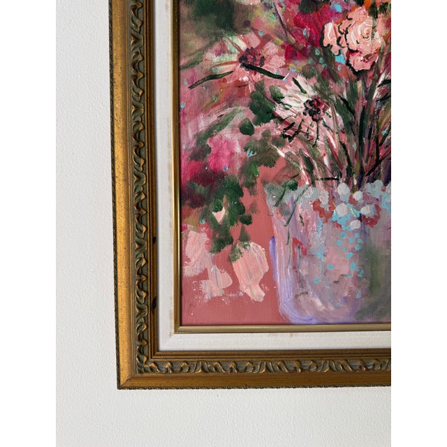 Pink 1980s Norma Malerich “Bunch O’ Beauty” Original Oil on Canvas Painting For Sale - Image 8 of 12