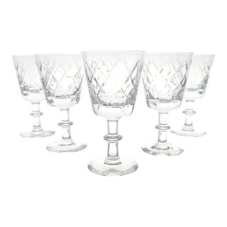 Mid 20th Century Webb Corbett Wec5 English Lead Crystal Water Goblets Set of 5 For Sale