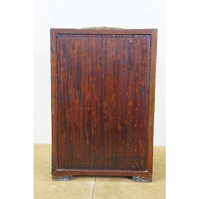 Mid 20th Century Chinese Rosewood & Brass Inlaid Locking Jewelry Box Tansu Cabinet 12" For Sale - Image 11 of 18