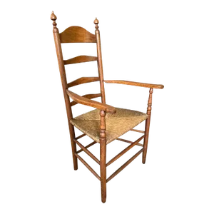 Early 20th Century Antique American Shaker Style High Ladder Back Rush Seat Armchair