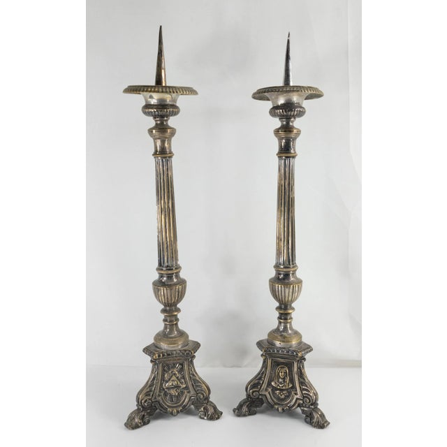 French Silverplate Brass or Bronze Candlesticks, a Pair For Sale - Image 12 of 12