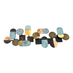 Mid Century Metal Wall Art Patina Geometry Vintage