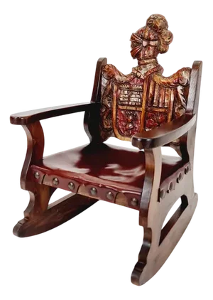 Antique Spanish Hand-Carved Wood Rocking Armchair, 1900s