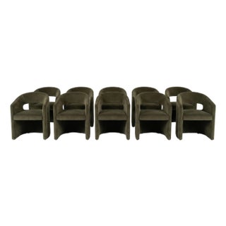 Custom Designer Barrel-Back Green Velvet Dining Chairs, Set of 10 For Sale