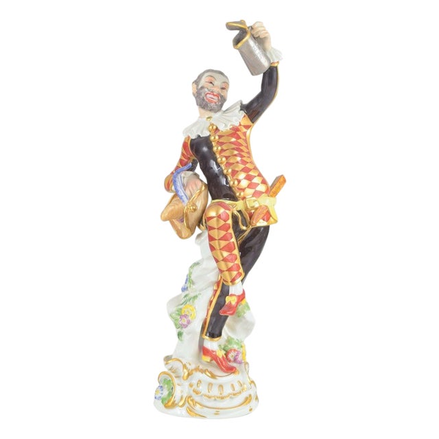 Porcelain Figure of Harlequin in Commedia Dell'Arte Costume from Meissen For Sale