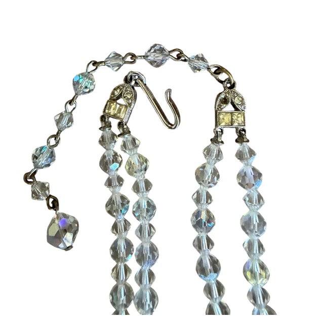 Vintage 1950’s Estate Aurora Borealis Double Strand Necklace For Sale - Image 4 of 7