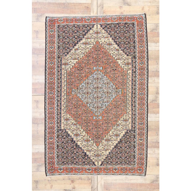 Red Vintage Persian Senneh Kilim Rug - 05'03 X 08'01 For Sale - Image 8 of 9