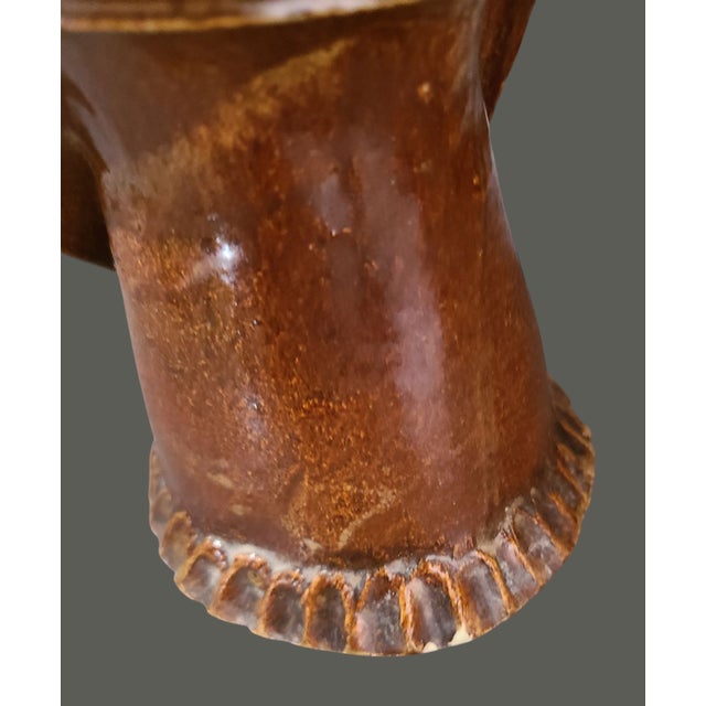Vintage Mud Glazed Pottery Folk Art Hand Molded Figural Face Vase For Sale - Image 6 of 10