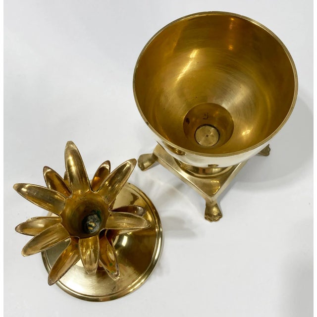 Brass Vintage Hollywood Regency Style Lidded Brass Pineapple Urn For Sale - Image 8 of 8