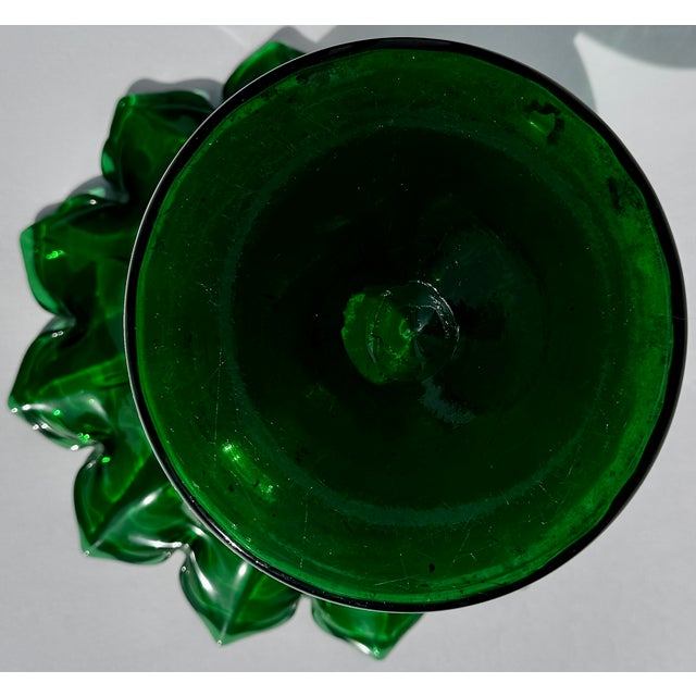 Glass Emerald Green Pressed Glass Compote, 19th Century, Petal Form For Sale - Image 7 of 7