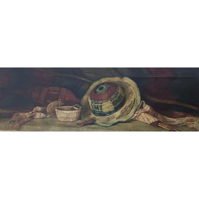 A.A. Alaned, Départ pour la pêche, chapeau, flèches et pagaie, Oil on Canvas For Sale - Image 8 of 8