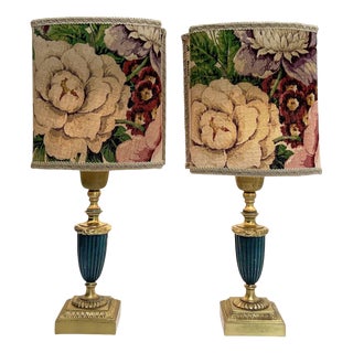 Table Lamps in Brass and Green Metal by Einar Bäckström, 1950, Set of 2 For Sale