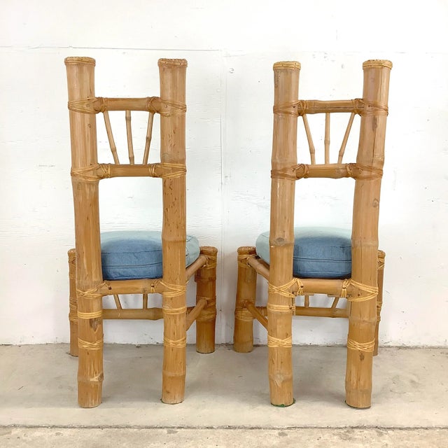 Boho Chic Pair Vintage Boho Modern Bamboo Side Chairs For Sale - Image 3 of 12