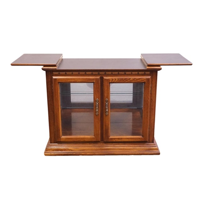 Singer Furniture Solid Oak Mediterranean Spanish Revival 39" Lighted Display Flip Top Server Buffet 6394-252 For Sale - Image 9 of 16