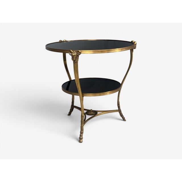 Gold Louis XVI Style, Rams Head Gueridon, Bronze, Black Stone, France, 20th C. For Sale - Image 8 of 14